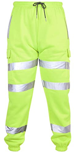 A2Z High Visibility Reflective Cargo Joggers Slim Fit Safety Workwear Pants | Hi Vis Reflective Sweatpants Cargo Pockets Mens Sizes Small to 4XL Workwear