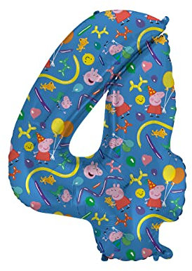 XXL Peppa Pig Folienballon * ZAHL 4 * als Deko für Kindergeburtstag und Party | 90cm | für Luft und Helium | Wutz George Kinder Geburtstag Ballon Dekoration Folienballons