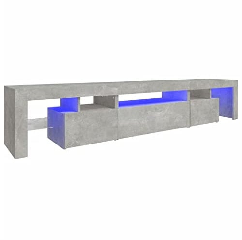 vidaXL TV Schrank mit LED-Leuchten Lowboard TV Möbel Tisch Board Sideboard Fernsehschrank Fernsehtisch HiFi-Schrank Betongrau 215x36,5x40cm