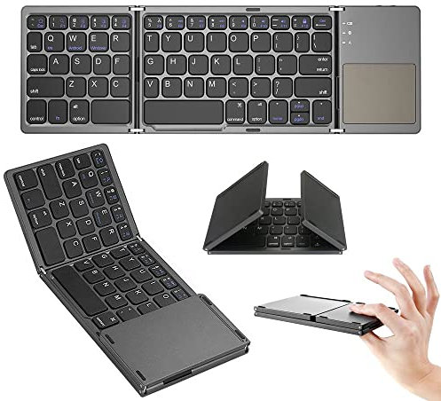 Folding Bluetooth Keyboard, Portable Mini Ultra-Slim Wireless Keyboard with Touchpad for iOS, Android, Windows, PC, Tablet, Smartphone with Built in Rechargeable Battery