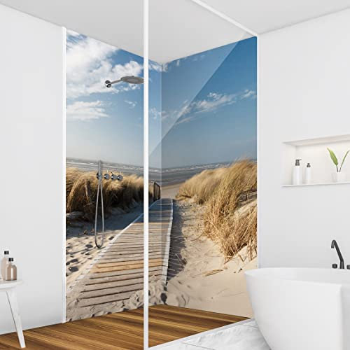 Bilderwelten Eck-Duschrückwand Folie 2x 200x80 cm Ostsee Strand Bad-Rückwand Motiv fugenlose Wandverkleidung Dusche