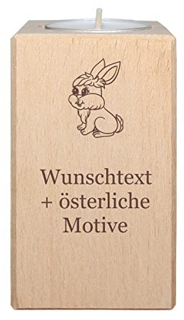 Osterdeko Holz Teelichthalter mit Gravur - Name, Spruch, Motiv - personalisierte Deko zu Ostern, Alternative Osterkerze, Osterdekoration mit Hasen, Oster Figuren, Eier, Küken und mehr