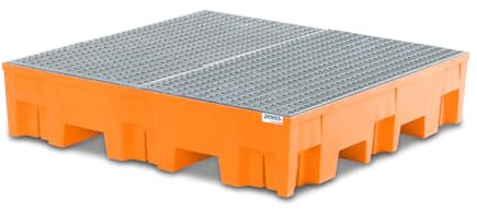 Auffangwanne base-line aus Polyethylen (PE) für 4 Fässer, mit verzinktem Gitterrost