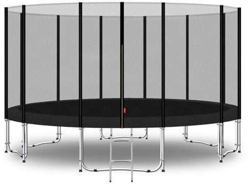 Baunsal® Trampolin Outdoor Ø 487 cm (EXD) schwarz als Komplettset mit Federabdeckung, Sprungmatte, Netz und Leiter - Gartentrampolin Spielzeug für Kinder
