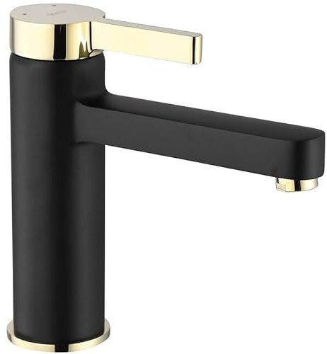 Rea Waschtischarmatur POLO BLACK GOLD BAS Wasserhahn Bad Badarmatur aus Messing Armatur für Waschbecken Badezimmer Mischbatterie Waschbecken Einhebel (Schwarz/Gold)