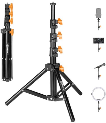 TARION Supporto per lampada 130 cm - Treppiede per lampada in metallo Treppiede da tavolo Treppiede da pavimento per studio fotografico all'aperto Anello luminoso Flash Light