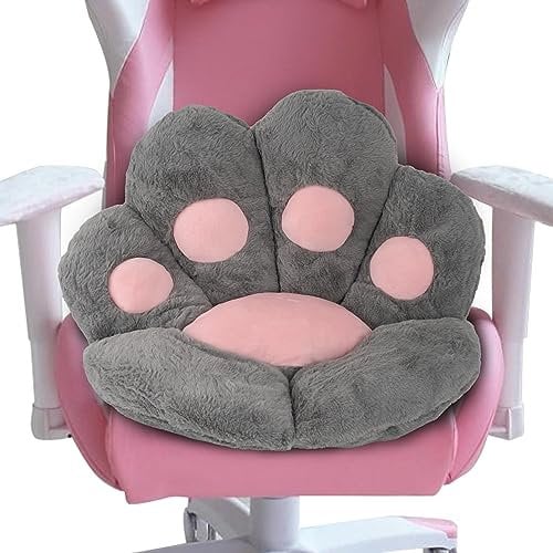 FlyGulls Cat Paw Cushion Kawaii Cat Paw Pillow for Computer Gaming Chair Comfy Chair Cushions for Office Plush Cute Pillows for Room Decor (Grey, 70 x 60 cm/27.5 x 23.6 Inch)