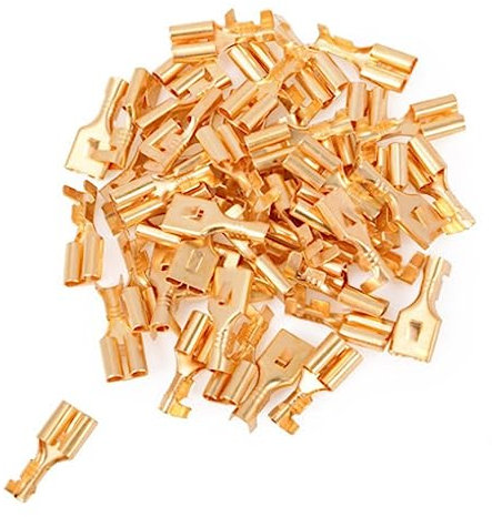 YdseozOA 100PCS 6.3/9.5mm Female Spade Crimp Connector Kit Blade Connector Quick Splice Crimp Terminals Block Non Insulated Wire Connector