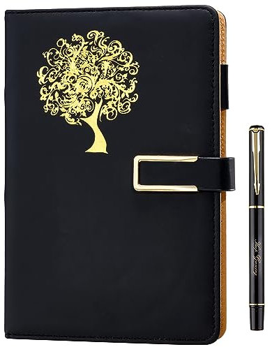 Farfume Tree of Life Journal for Women & Men Refillable Writing A5 Journals for Writing with 200 Pages, 100Gsm Paper Personal Diary Faux Leather Hardcover Notebook with Pen&Magnetic Buckle (Black)