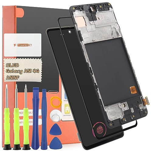 TGHongKy OLED Écran LCD pour Samsung Galaxy A51 4G Tactile pour Ecran pour Samsung Galaxy A51 Écran De Réparation Digitizer Assemblée avec Fonction D'empreinte Digitale Outils(Noir avec Cadre)