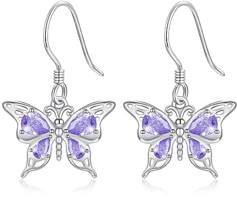 KINGWHYTE Butterfly Earrings For Women 925 Sterling Silver Purple Crystal Butterfly Jewelry Birthday Gift For Women Girls Mom Daughter