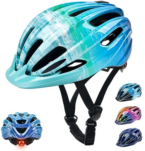 Kids Bike Helmet, Boys Girls Bike Helmet Childrens Bicycle Helmet for Kids with Light and Visor Cycling 50-57cm