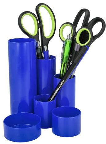 Westcott Stiftehalter Blau | Stifteköcher mit 6 runden Fächern als Schreibtisch Organizer | Übersichtliche Aufbewahrung von Stiften und Bürozubehör | E-744560 00
