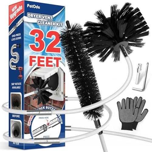 PetOde 30 Feet Dryer Vent Cleaner Kit, Enhanced Flexible Quick Snap Brush with Drill Attachment for Effective Cleaning, 360 Degree Rotation Without Loosening, Use with or Without a Power Drill