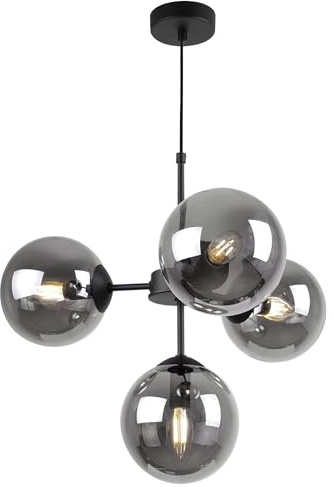 Light-Home Imperia Hängelampe - Deckenlampe für Wohnzimmer Schlafzimmer und Esszimmer- Pendelleuchte aus Metall und Glas - E14-4-Flammig - Schwarz Basis und Dunkelgrau