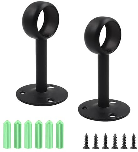 Cjueiom 2 Pack 25mm / 1 Inch Closet Pole Sockets, 304 Stainless Steel Closet Rod End Supports Black Curtain Rail Bracket, Heavy Duty Wardrobe Flange Pipe Holder for Shower Curtain Rod
