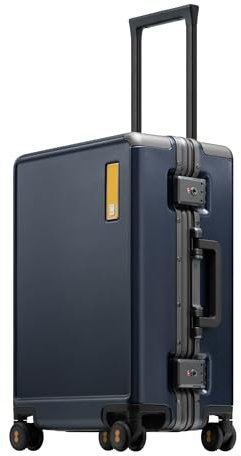 LEVEL8 Koffer Reisekoffer Aluminium Rahmen, Handgepäck Koffer Cabin Trolley Hartschalen Spinner Mit Doppelte TSA Schloss Reißverschlussloses Gepäck-HeGent (66cm,68L,Blau)