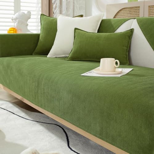 GKXLH Sofa überzug Waschbar - Neue Weiche Chenille Sofa Cover, rutschfeste Sofabezug 2 3 4 Sitzer Couch überzug Sofaüberwürfe für Sektionssofa, Sofa Bezug L Form Möbelschutz (Armeegrün, 90x210cm)