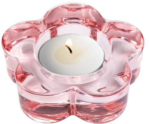 Karma, Teelichthalter aus Glas, Blume, klobiger Glaskerzenhalter, Votivkerzenhalter aus Glas für Zuhause und Party, Hochzeit, Tischdekoration, Rouge