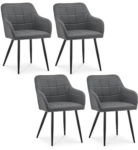 CLIPOP Esszimmerstühle 4er Set Stühle mit Armlehne, Leinen Bezug, Esszimmerstuhl Küchenstuhl Polsterstuhl, Stühle für Esszimmer (Leinen Hellgrau,4er Set)