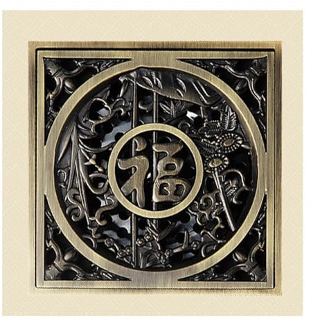 Messing Antik Bodenablauf,Quadrat Duschrinne Mit Haarsieb,Vintage Blume Geschnitzt Badezimmer Bodenablauf