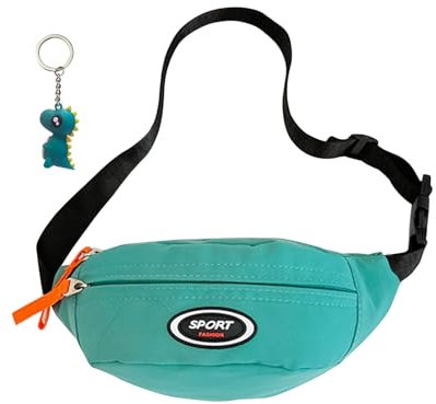 Bauchtasche Kinder, Brustbeutel Mädchen Jungen, Umhängetasche mit Dinosaurier-Anhänger (Grün)