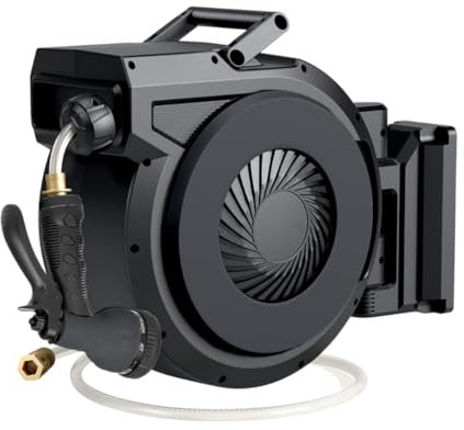 Buxibo - Wandschlauchbox 30 Meter + 2 Meter - Gartenschlauch mit Haspel - 9 Sprühpositionen - Schlauchhalter 180° drehbar - Schwarz