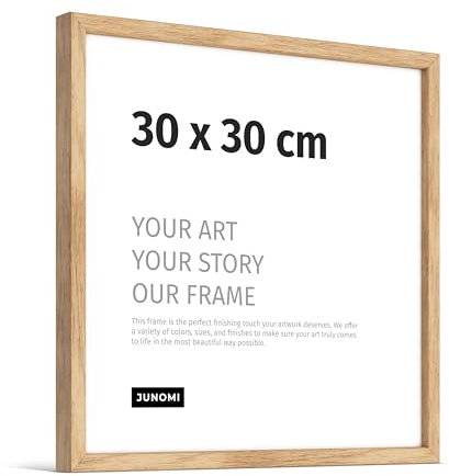 JUNOMI® Marco de fotos Premium de roble 30x30cm – Madera auténtica, cristal sintético inastillable, perfil estrecho, diseño minimalista, uso vertical u horizontal
