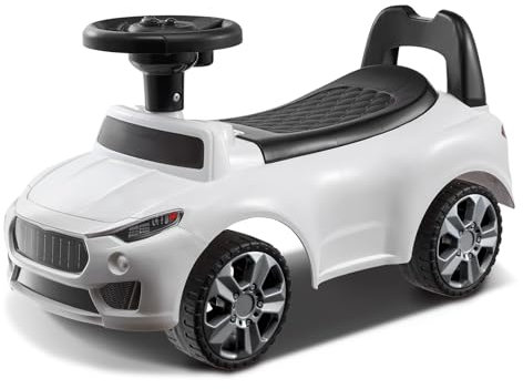 VEVOR Rutschauto, 66 x 29 x 36 cm Rutscher Kinderfahrzeug für Kleinkinder von 1 bis 3 Jahren, Kinderauto mit Musiklenkrad, Hupe und Stauraum unter dem Sitz, Rutschfahrzeug zum Sitzen und Stehen Weiß