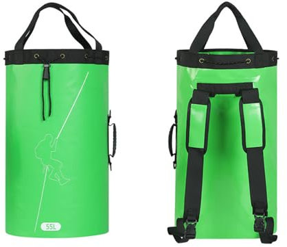 BBTISG Kletterseil Aufbewahrungstasche, Eimer Stil Tasche mit Kordelzug Seil Aufbewahrungstasche Kletterseiltasche Seiltasche für Outdoor, Klettern, Bergsteigen, Höhlenforschung (Grün, 55L)