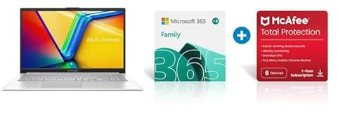 ASUS Vivobook 15 X1504ZA 15.6 Full HD Laptop (Intel i5-1335U, 16GB RAM) + Microsoft 365 Family (15-Month) + McAfee Total Protection (12-Month) Subscriptions | Up to 6 People