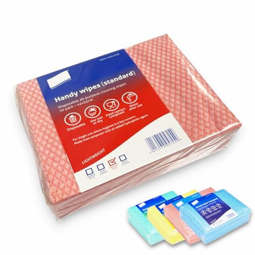 Clearly Red Disposable J Cloths, Non-Woven Wipes, All Purpose Cleaning Cloths, Dish Cloths for Washing Up, Quick-Drying, Washable Wipes for Kitchen, Bathroom, Window (500)