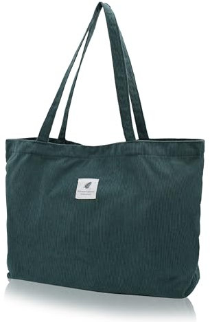 Cord Tasche Damen Umhängetasche Tote Bag Kord Damen Shopper Handtasche Schultertaschen Arbeit Büro Reisen Einkauf Schule Alltag grün L