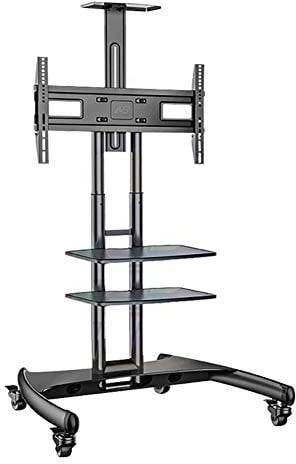 TV Rack TV Stand TV Floor Stand with 1 Tempered Glass Shelves for 32-65 Inch LED OLED LCD Plasma Flat Curved Screens Height Adjustable Max. 600x400mm Up to,A