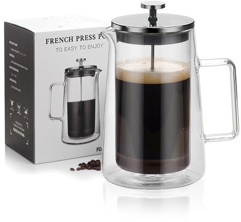 HOOVIEN French Press Kaffeebereiter, doppelwandig, isoliertes Borosilikatglas, ergonomischer Griff, Kaffee-Geschenk, Tee- und Kaffeepresse