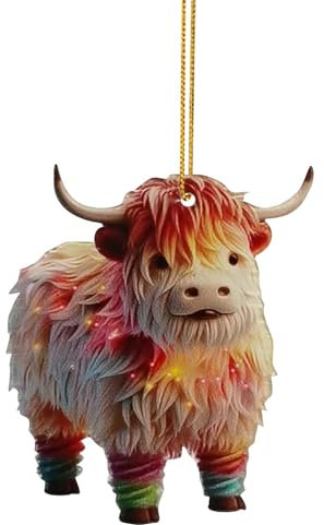 Weihnachten Deko,2D Acryl Bunte Kuh-Anhänger Weihnachtsschmuck, Weihnachten Weihnachtsbaum Anhänger Dekoration Autospiegel Dekoration,Weihnachtsdekoration Weihnachts Dekoration (#07-C, 8cm)