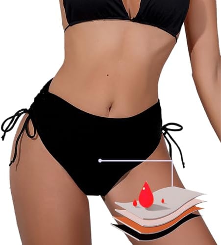 BIOECEUA Period Pants for Women Swimming, High Waisted 4Ply Leakproof Bikini Menstrual Swimwear Bottoms for Girls Teens, Super Absorbent Quick Dry Swim Shorts for Beach Pool