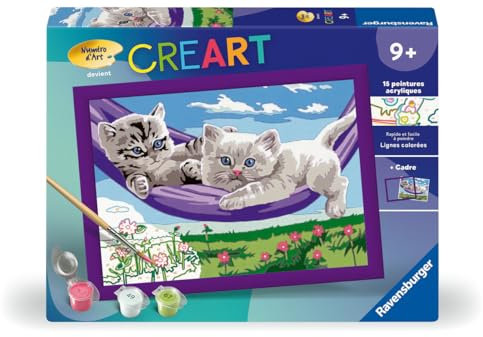 Ravensburger - CreArt Kids 18x24 cm - Numéro d'art - Chatons dans Le hamac - Kit de Peinture par numéros - Dès 9 Ans - 25828