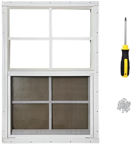 Hryan 61 x 91,4 cm Schuppenfenster für Hühnerstall, Spielhaus und Wohnmobil | Weiße Fenster für Außenhäuser, Wohnmobil, Garage und Gewächshaus