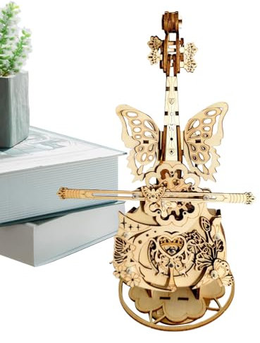 Renopfect Violin Musikbox - Holz Cello Musikbox Puzzle Modellbausatz | Konstruktions-Bastelsets Für Wohnzimmer, Schlafzimmer, Und Schreibtisch