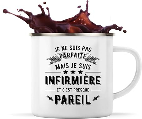 Otshirt Tasse Métal Infirmière 9 Noir | Mug | Idée Tasse Personnalisable en Métal Cadeau Anniversaire Camping Fête Original Famille Travail Départ Collègue Retraite Noël.