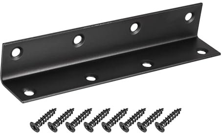 TA-VIGOR Heavy Duty L Brackets, 25x25x140mm Black Stainless Steel Corner Braces, 90 Degree Brackets with Screws, Metal Support Bracket Plates for Shelves Furniture 2 Pcs