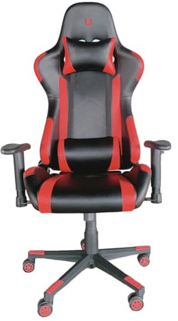 PRIXTON Silla Gaming Ergonómica con Altura y Reposabrazos Ajustables, Reclinable 180º, Fabricado en Metal PVC y Espuma de Alta consistencia, Cojín Lumbar y Cervical Incluido (Rojo)