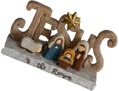 Xuanxi Weihnachtskrippe im Vintage-Stil, handgefertigt, Kunstharz, Weihnachtsdekoration, religiöse Kunst, Ornament mit Sockel