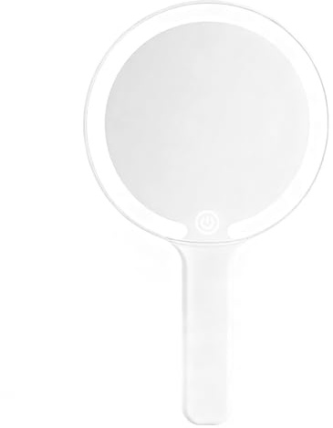 Miroir à Main avec Poignée, Miroir de Maquillage Lumineux Portable, Interrupteur Tactile, 3 Couleurs Claires, pour la Coiffure, Le Maquillage, la Maison, Les Voyages (Rond)