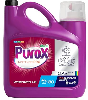 PUROX Hydefender Color Waschgel 5,4 l, 180 WL, hypoallergen, mit Dosierer | Entfernt Flecken und Gerüche, mit Kalkschutz