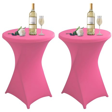 2er-Set Rosenrot Stehtisch Stehtischhusse, Ø 80-85 cm Rund Stehtischdecken Elastisch Stretch Tischdecken mit Fußtaschen, für Bar Runde Tische Hochzeiten Geburtstagsfeiern Bankette-80 x 110 cm