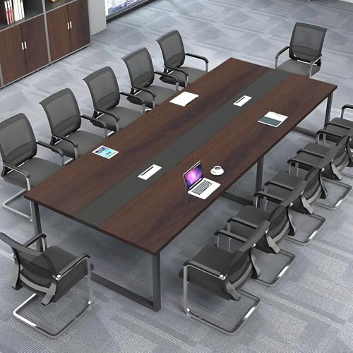 ZRBDDEF Großer Konferenztisch Büro – Moderner Besprechungstisch mit Kabelmanagement, Rechteckiger Meetingtisch für 8–12 Personen, Stabiler Metallrahmen (ohne Stühle)