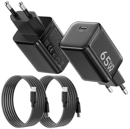 HYDOOD USB C Ladegerät 65W Netzteil USB C mit Ladekabel USB C 2M Schwarz | GaNII Technologie Schnellladegerät USB C für iPhone 17 Pro Max/16/15,für MacB00k Pro/Air,Galaxy S25,Tablet,Laptop,Pad 2Pack