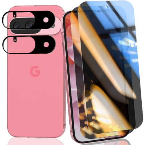 Rniidaaz 2+2 pièces Verre trempé anti-espion pour Google Pixel 9 | protège écran et protection caméra, Film confidentialité, Anti-rayures, Sans Bulles, Dureté 9H Pixel 9 Screen